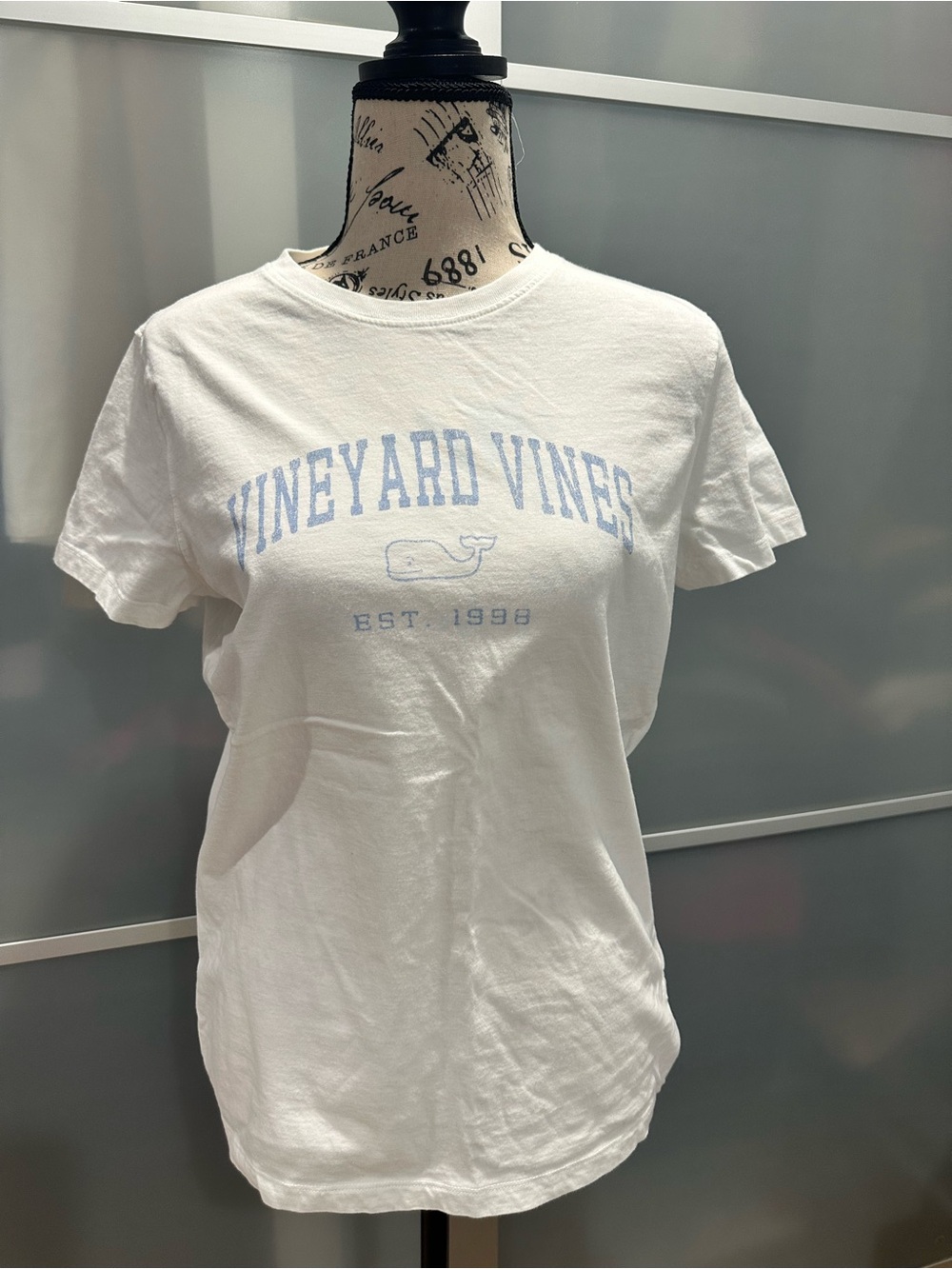 Vineyard Vines White Tee with Pale Blue Logo